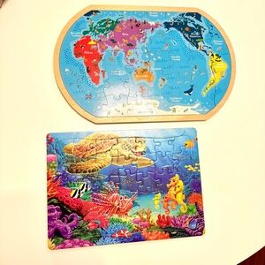 Colorful Ocean and World Map Puzzle Set